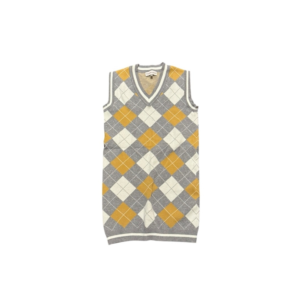 Chic Argyle Sleeveless Dress - Gray, Yellow, Cream